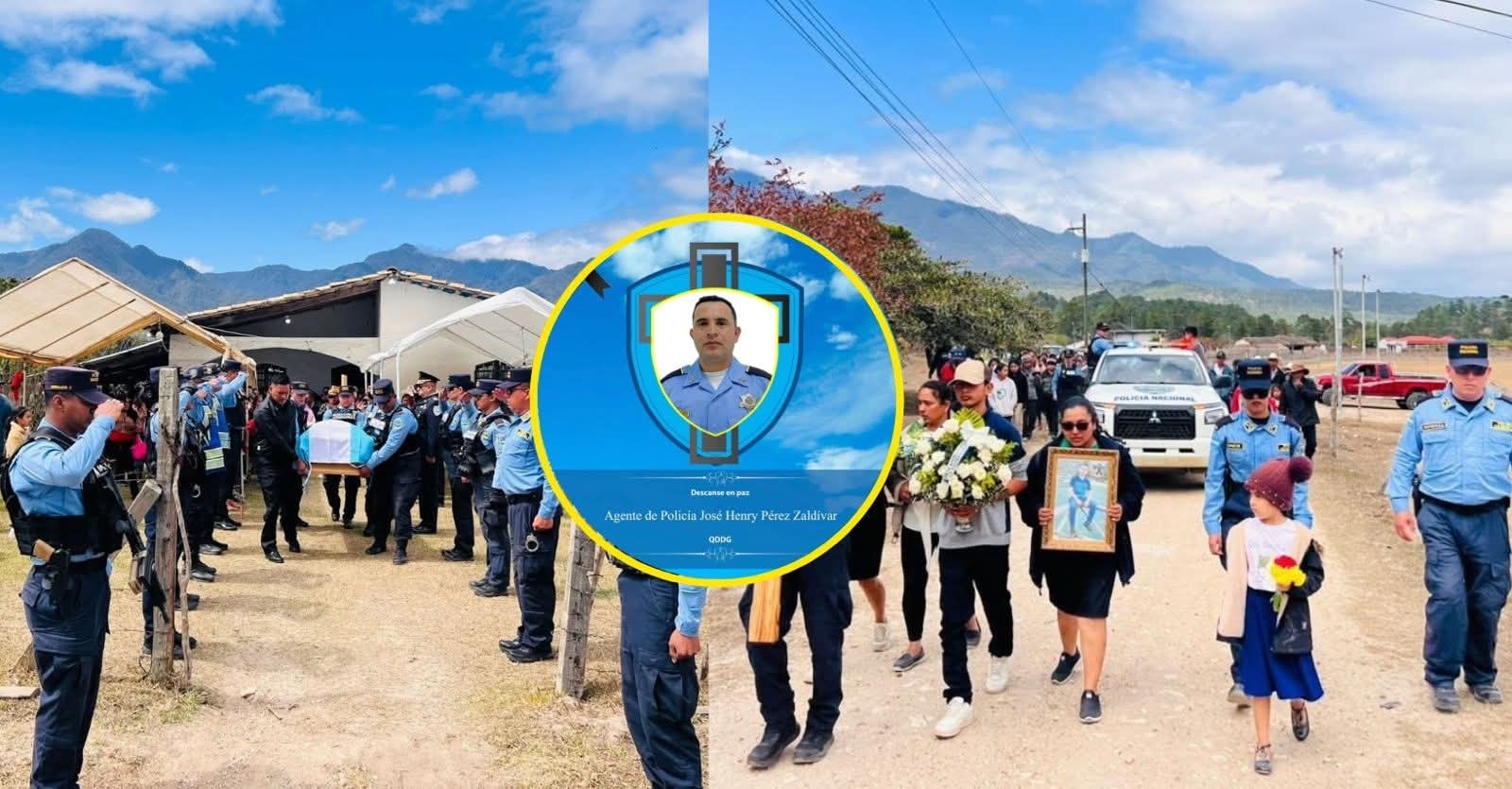 Familiares y compañeros despiden al agente policial José Henry Pérez en La Campa, Lempira