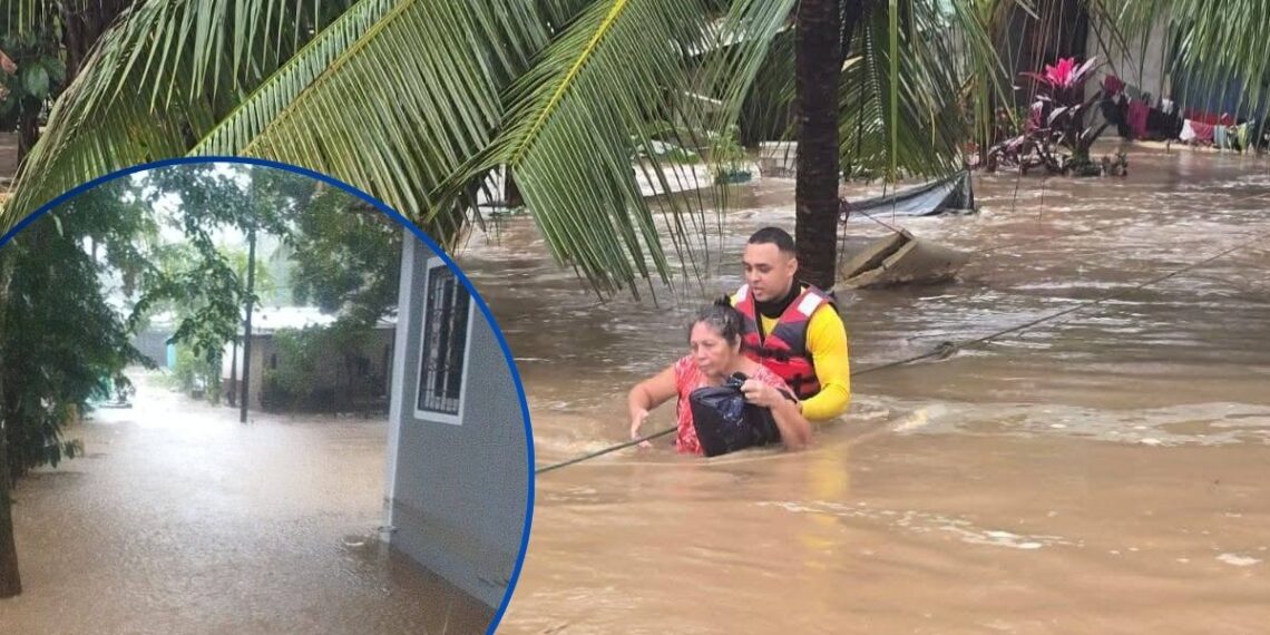 ¡Caos! Viviendas anegadas y familias albergadas por torrenciales lluvias en Tela, Atlántida